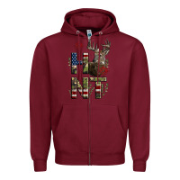 Burgundy Deer Hunting Usa Flag Zipper Hoodie - LillyAllenDesigns