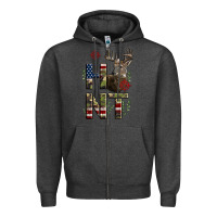 Charcoal Heather Deer Hunting Usa Flag Zipper Hoodie - LillyAllenDesigns