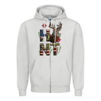 Dove Grey Deer Hunting Usa Flag Zipper Hoodie - LillyAllenDesigns