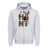 Heather Grey Deer Hunting Usa Flag Zipper Hoodie - LillyAllenDesigns