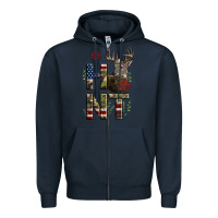 Navy Deer Hunting Usa Flag Zipper Hoodie - LillyAllenDesigns