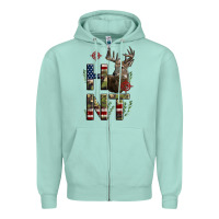 Seafoam Deer Hunting Usa Flag Zipper Hoodie - LillyAllenDesigns