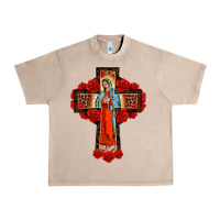French Oak lady of guadalupe rose cross, Urban Heavy Tee - BarkalooDesign