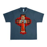Midnight Navy lady of guadalupe rose cross, Urban Heavy Tee - BarkalooDesign