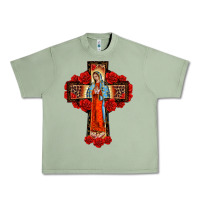 Oil Green lady of guadalupe rose cross, Urban Heavy Tee - BarkalooDesign