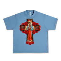 Pebble Blue lady of guadalupe rose cross, Urban Heavy Tee - BarkalooDesign
