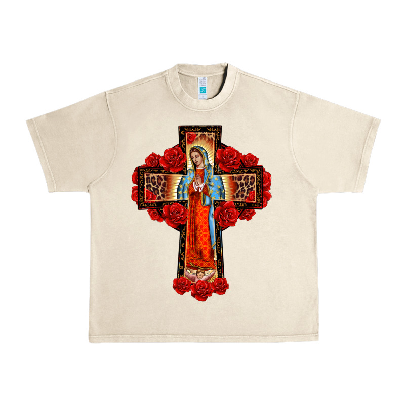 Lady Of Guadalupe Rose Cross, Urban Heavy Tee by BarkalooDesign | Teevron