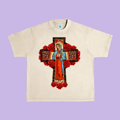 Lady Of Guadalupe Rose Cross, Urban Heavy Tee Designed By Barkaloodesign