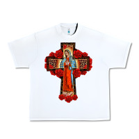White lady of guadalupe rose cross, Urban Heavy Tee - BarkalooDesign