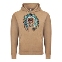 Vintage Coffee indian headdress with native american skull Vintage Hoodie - RanaPortraitStore