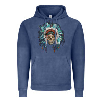 Vintage Denim indian headdress with native american skull Vintage Hoodie - RanaPortraitStore