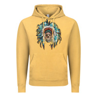 Vintage Mustard indian headdress with native american skull Vintage Hoodie - RanaPortraitStore