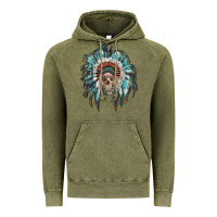 Vintage Olive indian headdress with native american skull Vintage Hoodie - RanaPortraitStore