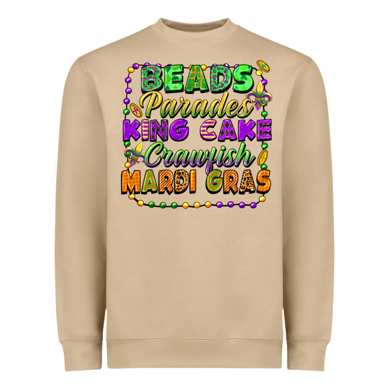 Beads Parades King Cake Crawfish Mardi Gras Heavyweight Sweatshirt by FaDigitalArtStudio | Teevron