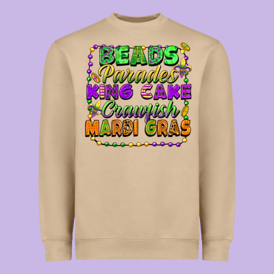 Beads Parades King Cake Crawfish Mardi Gras Heavyweight Sweatshirt Designed By Fadigitalartstudio