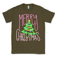 Army Green Merry Neon Christmas Classic Tee - CowhideDigitalArt
