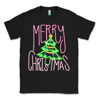 Black Merry Neon Christmas Classic Tee - CowhideDigitalArt