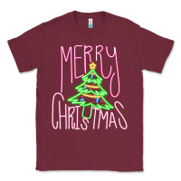Burgundy Merry Neon Christmas Classic Tee - CowhideDigitalArt