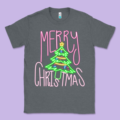 Merry Neon Christmas Classic Tee Designed By Cowhidedigitalart
