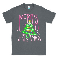 Charcoal Heather Merry Neon Christmas Classic Tee - CowhideDigitalArt