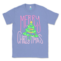 Colony Blue Merry Neon Christmas Classic Tee - CowhideDigitalArt