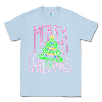 Dusty Blue Merry Neon Christmas Classic Tee - CowhideDigitalArt