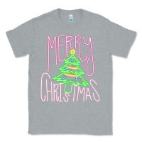 Heather Grey Merry Neon Christmas Classic Tee - CowhideDigitalArt