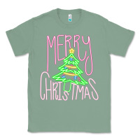 Sage Merry Neon Christmas Classic Tee - CowhideDigitalArt