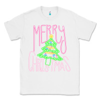 White Merry Neon Christmas Classic Tee - CowhideDigitalArt