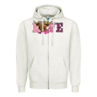 Oatmeal Heather valentine's day love highland cow Zipper Hoodie - BarkalooDesign