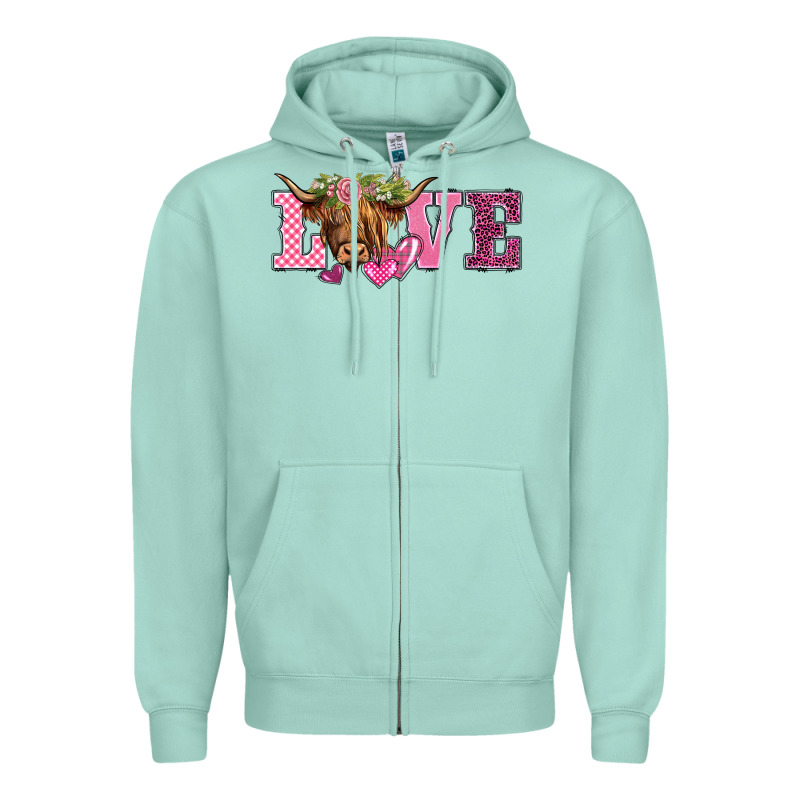 Valentine's Day Love Highland Cow Zipper Hoodie by BarkalooDesign | Teevron