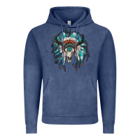 Vintage Denim indian headdress with bull skull Vintage Hoodie - RanaPortraitStore