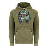 Vintage Olive indian headdress with bull skull Vintage Hoodie - RanaPortraitStore
