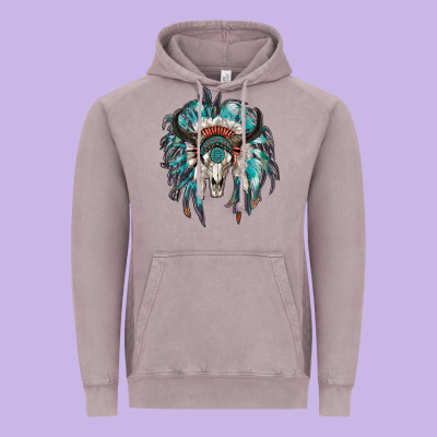 Indian Headdress With Bull Skull Vintage Hoodie Designed By Ranaportraitstore