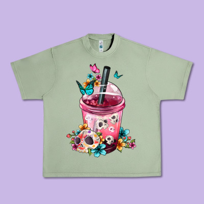 Mexican Day Of The Dead Skulls Coffee Cup Urban Heavy Tee Designed By Fadigitalartstudio