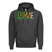 Charcoal Heather love luck with clover Zipper Hoodie - NancyCooperArtShop