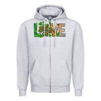 Heather Grey love luck with clover Zipper Hoodie - NancyCooperArtShop