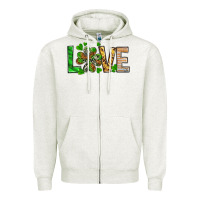 Oatmeal Heather love luck with clover Zipper Hoodie - NancyCooperArtShop