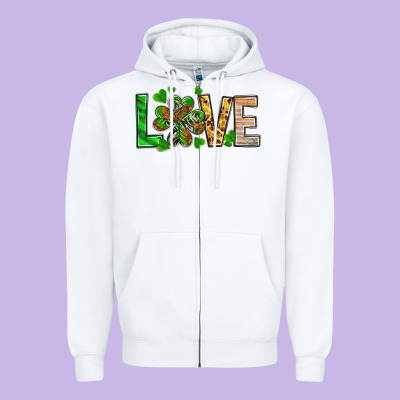 Love Luck With Clover Zipper Hoodie Designed By Nancycooperartshop