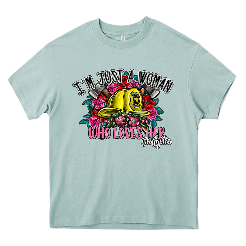 Im Just A Woman Who Loves Her Firefighter Heavy Core Tee by SublimationCraftShop | Teevron