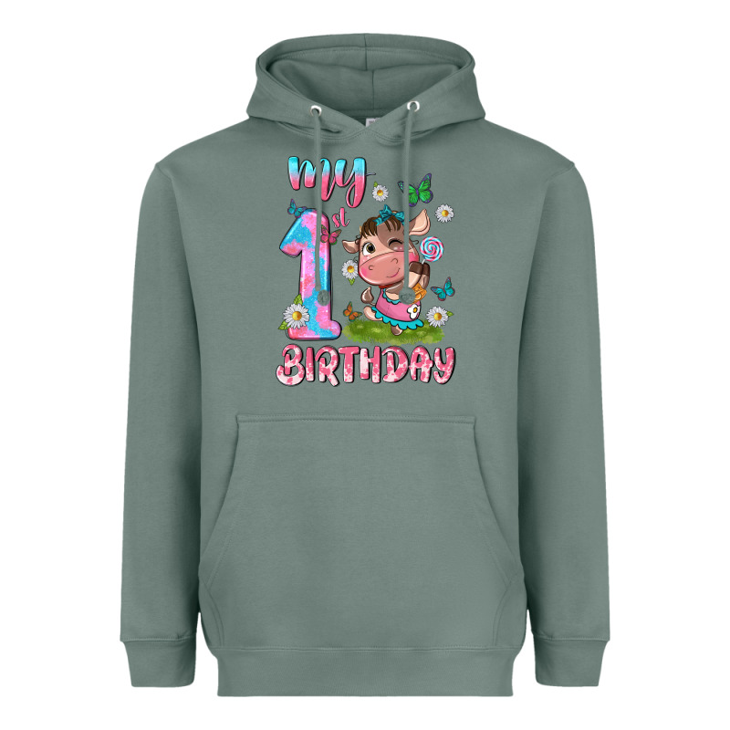 My 1 St Birthday With Little Cute Cow Heavyweight Hoodie by NancyCooperArtShop | Teevron