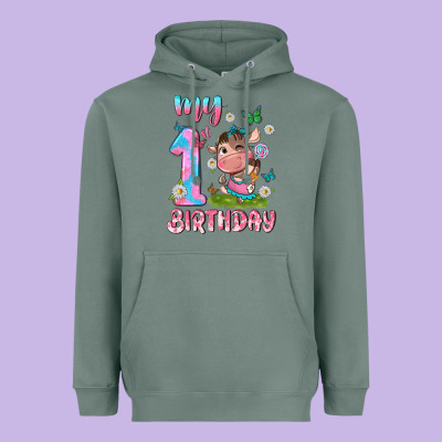 My 1 St Birthday With Little Cute Cow Heavyweight Hoodie Designed By Nancycooperartshop