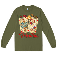 Army Green be my valentine with playing cards and key Long Sleeve Tee - AdoDesignShop