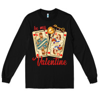 Black be my valentine with playing cards and key Long Sleeve Tee - AdoDesignShop