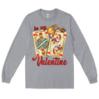 Heather Grey be my valentine with playing cards and key Long Sleeve Tee - AdoDesignShop