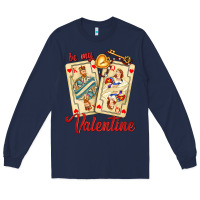 Navy be my valentine with playing cards and key Long Sleeve Tee - AdoDesignShop