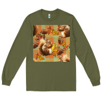 Army Green fall squirrel and plaid seamless Long Sleeve Tee - BundleAndBundleShop