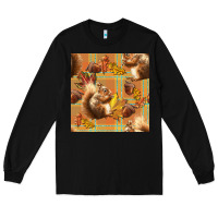 Black fall squirrel and plaid seamless Long Sleeve Tee - BundleAndBundleShop