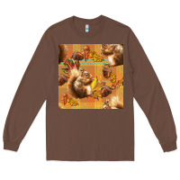 Chestnut fall squirrel and plaid seamless Long Sleeve Tee - BundleAndBundleShop
