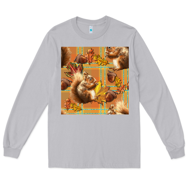 Fall Squirrel And Plaid Seamless Long Sleeve Tee by BundleAndBundleShop | Teevron